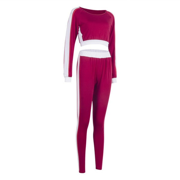 2 Pieces Yoga Set Women Sexy Outfits Long Sleeve Crop Tops Pants Workout Gym Sports Fitness Athletic Tracksuit Clothes