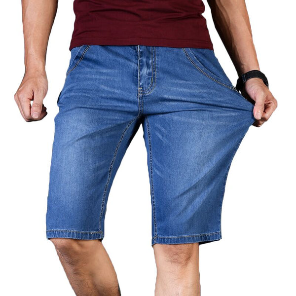 Big Size 40 42 44 46 Summer New Men Business Denim Shorts Fashion Casual Stretch Slim Blue Thin Short Jeans Male