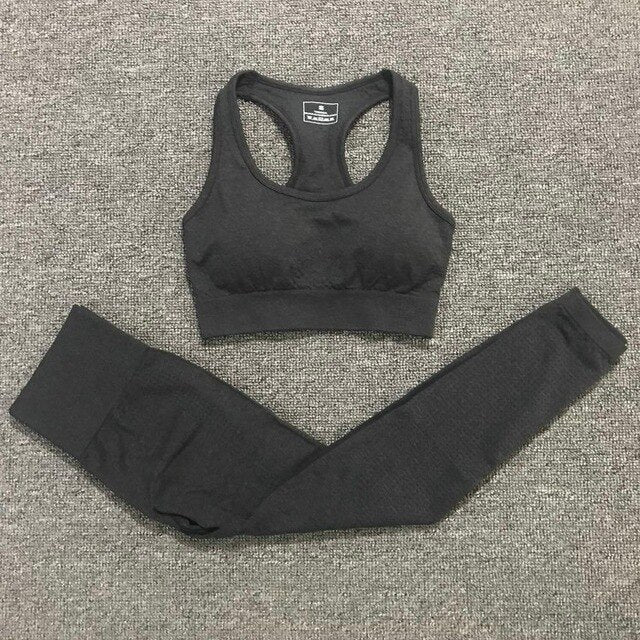 Multiple Set Gym Workout Clothes Long Sleeve Short Fitness Crop Top Bra Sport Suit Yoga Set 2pcs/set  Vital Seamless Yoga Shorts