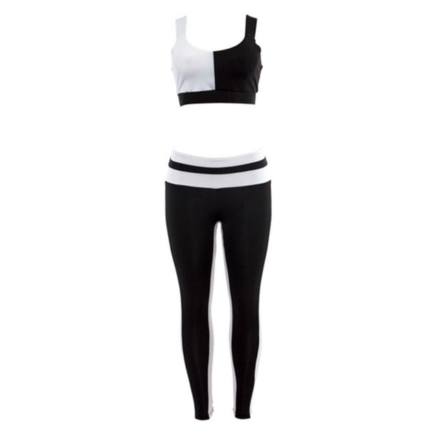 Women Sportswear Tracksuit Woman Fitness Gym Set Yoga Suit Female Costume Sport Top+Leggings Running Workout Clothes Black White