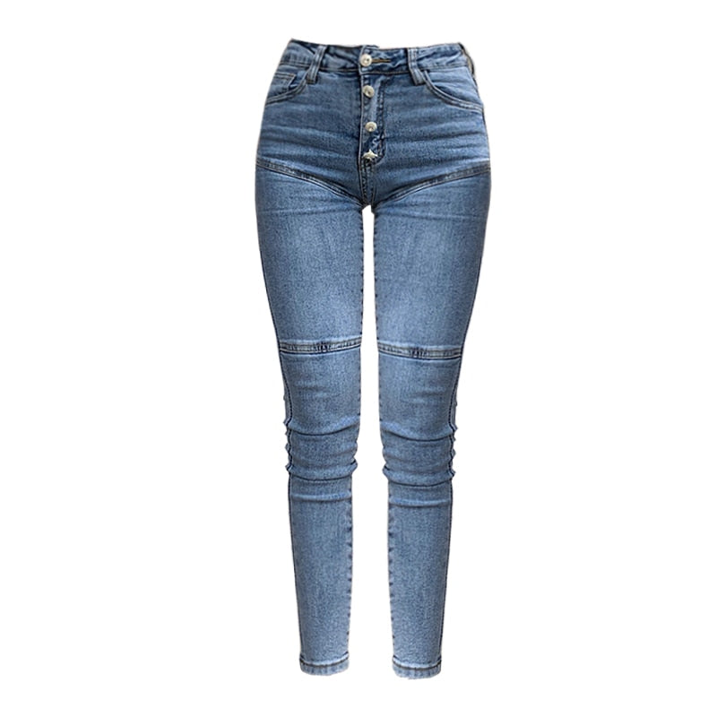 Women Flared Jeans Lace Patchwork Elastic Slim Spring Summer