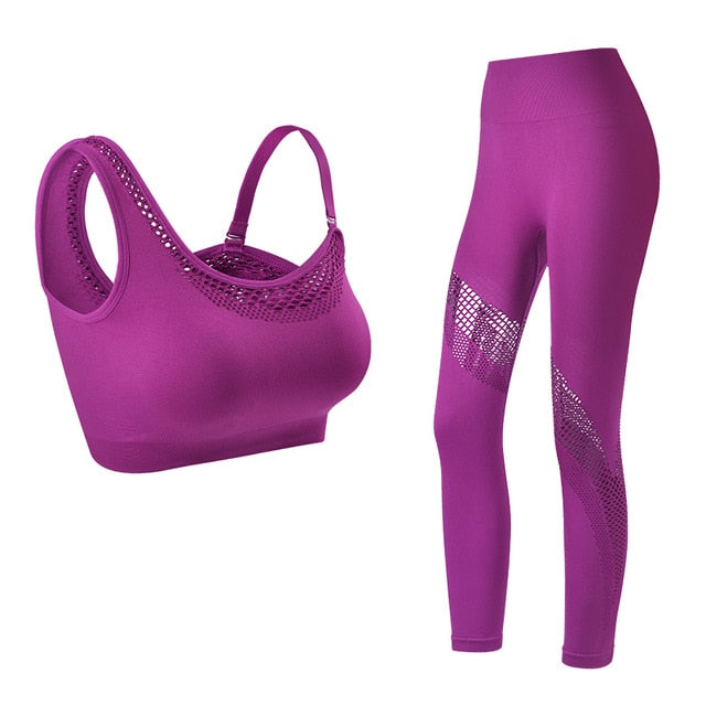 Seamless Yoga Set Women Gym Clothing Sportswear Hollow Out Yoga Leggings Padded One Shoulder Sports Bra 2 Pcs Workout Clothes