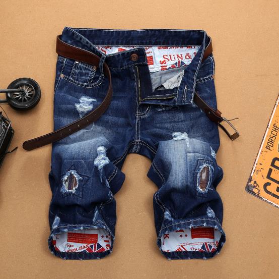 New Fashion Mens Ripped Short Jeans Brand Clothing Bermuda Summer 100% Cotton Shorts Breathable Denim Shorts Male Size 28-38