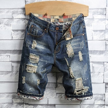 2020 Summer New Men Vintage Ripped Short Jeans Streetwear Hole Slim Denim Shorts Male Brand Clothes
