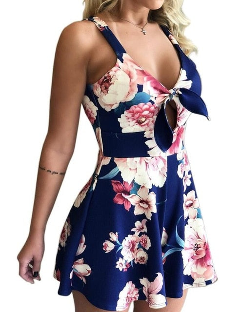Women's Summer Print Jumpsuit Shorts Casual Loose Short Sleeve V-neck Beach Rompers Sleeveless Bodycon Sexy Party Playsuit