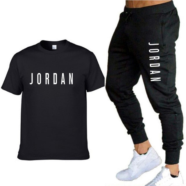 Summer new fashion trend men's suit personalized fashion printing sports short-sleeved T-shirt + sports casual trousers suit