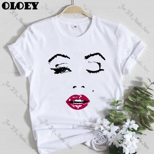Aesthetic Marilyn Monroe Face Graphic T-shirt Women Summer Fashion Tee Shirt Femme Vogue Tumblr tshirt Streetwear Female Clothes