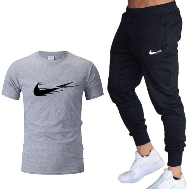 Casual tracksuit summer print suits sportwear men jogging fitness set clothing 2020 Men's sets t shirts + pants two pieces sets