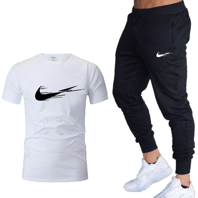 Casual tracksuit summer print suits sportwear men jogging fitness set clothing 2020 Men's sets t shirts + pants two pieces sets