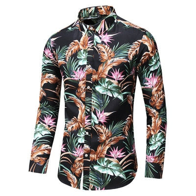 LIFENWENNA 6XL 7XL Shirt Men New Fashion Personality Print Long Sleeve Shirts Mens Casual Plus Size Flower Beach Hawaiian Shirt