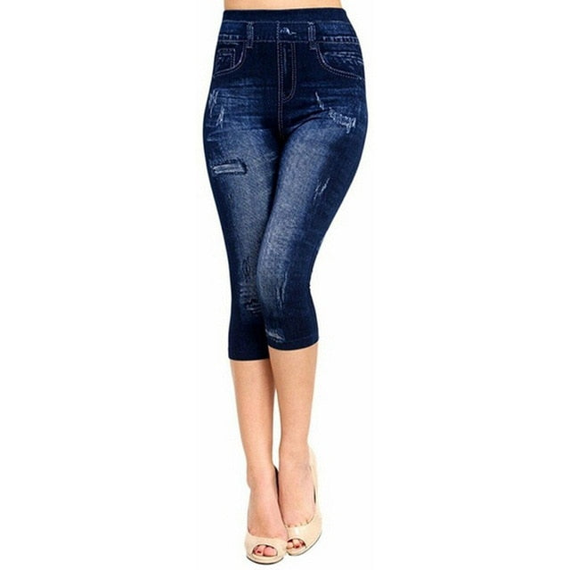MAWCLOS Ladies Fake Jeans Tummy Control Faux Denim Pant Floral Print Plus  Size Leggings Stretch Running High Waist Trousers Gray 6XL 