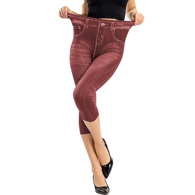 Women Ladies Fashion Shorts 3D Lace Ripped Denim Print Plus Size Short  Leggings Skinny Jean Print Capri Leggings | Wish