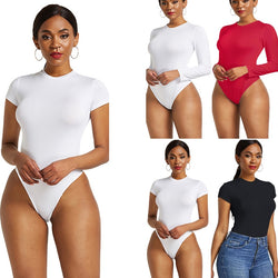 Sexy One Piece Bodycon Bodysuit Short Sleeve O Neck Open Basic White Black Red Overalls Women Body Top Skinny Rompers Female