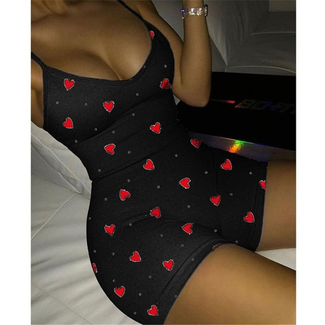 Lovely Heart Bodysuit for Women Sexy Club V-neck Sleeveless Rompers Ladies Summer Bodycon Jumpsuits Female Y2k Fall Winter