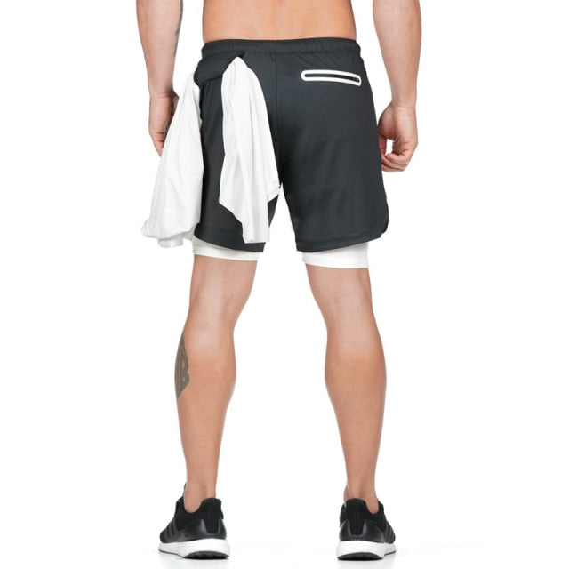 GYMOHYEAH NEW Men's Running Shorts Mens 2 in 1 Sports Shorts Male double-deck Quick Drying Sports Men Shorts Jogging Gyms Shorts