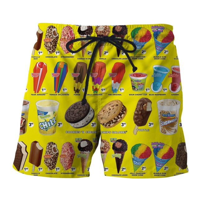 Sausage Party Food Full Printed Mens Shorts Unisex Streetwear Elastic Waist Shorts Summer Beach Harajuku Casual Shorts Have belt