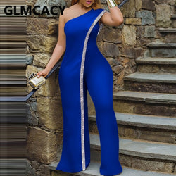 Women Irregular One Shoulder Jumpsuit Solid Sequined Detail Party Club Overalls Jumpsuits