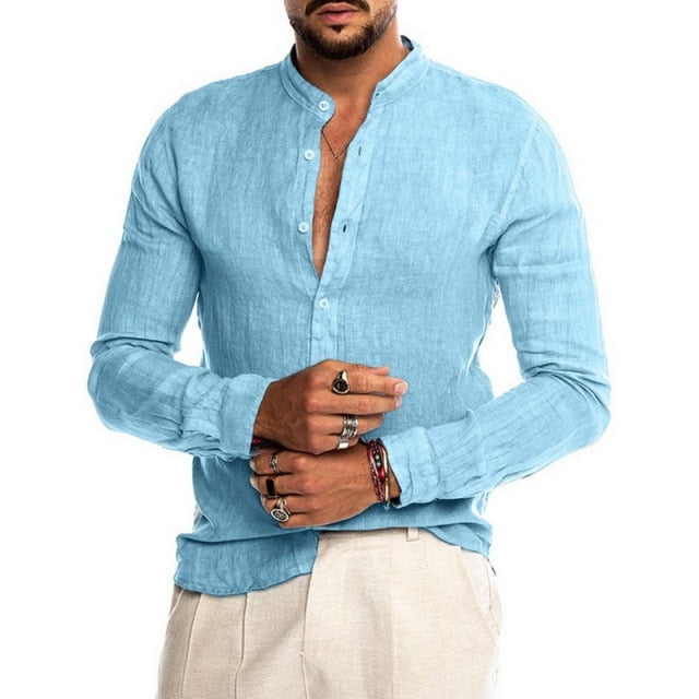 SHUJIN  Men's Casual Blouse Cotton Linen Shirt Loose Tops Short Sleeve Tee Shirt Spring Autumn Summer Casual Handsome Men Shirt