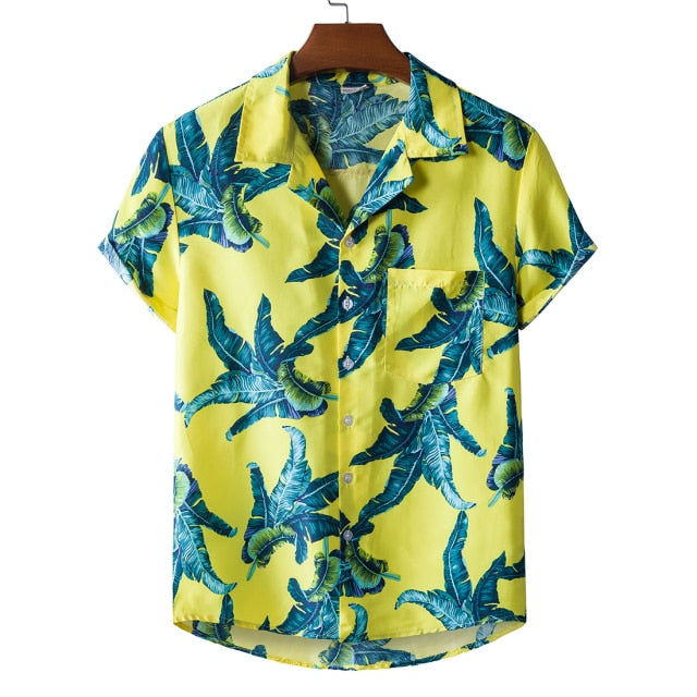 SHUJIN Men Linen Cotton Short Sleeve Shirt Summer Floral Loose Baggy Casual Shirts Tops Holiday Beach Men's Hawaii Shirts