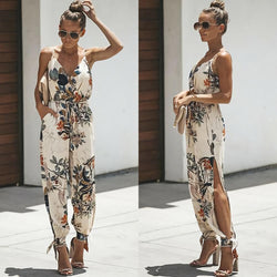 80% HOT SALES！！！Women Summer Sexy Backless Casual Deep-V Floral Print Strappy Jumpsuits Romper