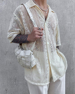 Men's Clothing 2021 European American Autumn Thin Japanese Cut-out Shirt Lapel Slim Buttoned Shirt Camisas Para Hombre