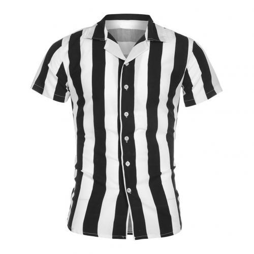 New Casual Business Shirts Men Turn Down Collar Short Sleeve Vertical Stripes Button Slim Shirt Fashion Men's Tops Male Clothing