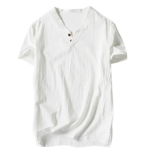 SHUJIN New Mens Spring Summer Casual Shirt Short Sleeve Cotton Linen Shirts Men Loose Collar Button Shirt silk Chemise Homme