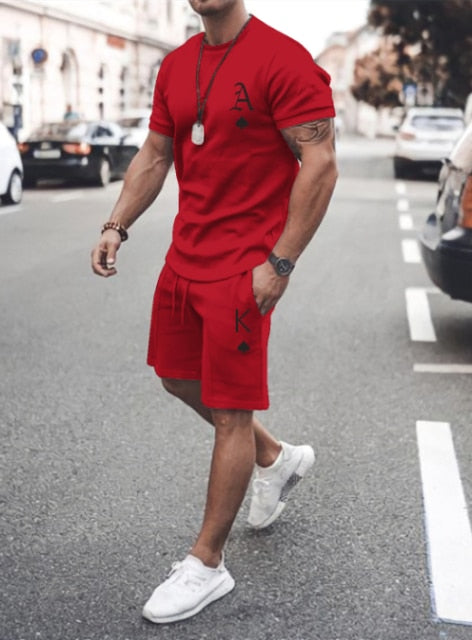 2021 Summer New Men Casual Shorts Sets Short Sleeve T Shirt +Shorts Solid Male Tracksuit Set Men's Brand Clothing 2 Pieces Sets