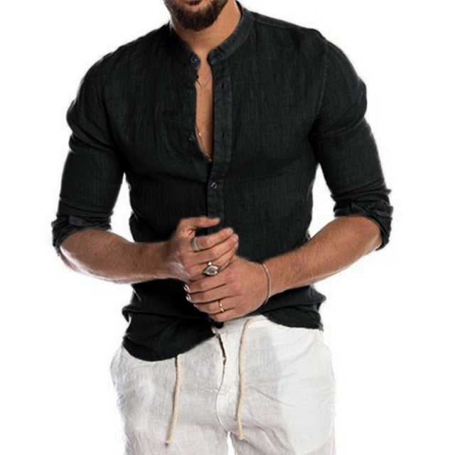 2021 Summer Cotton And Linen Shirt Men Fashion Solid Long Sleeve Tops Shirts Men's Casual Turn-Down Collar Blusa Stretwears