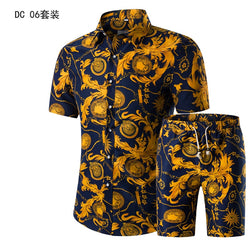 Summer Mens Fashion 2021 Gold Luxury Designer Shirts For Mens Set Fancy Hawaii Beachwear Floral Printed Mens Short Sleeve Club