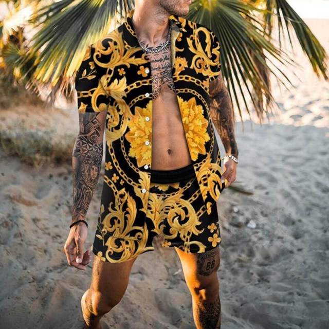 Hawaiian Set Mens Printing Set Short Sleeve Summer Casual Floral Shirt Beach Two Piece Suit 2021 New Fashion Men Sets M-3XL