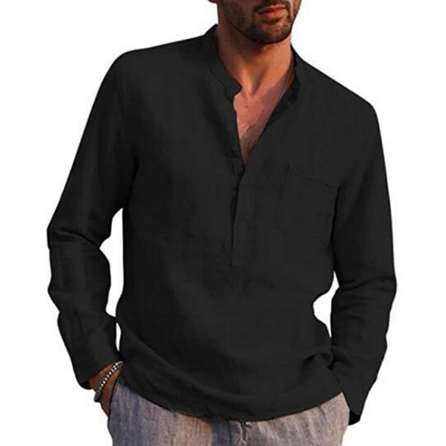 2021 Summer Cotton And Linen Shirt Men Fashion Solid Long Sleeve Tops Shirts Men's Casual Turn-Down Collar Blusa Stretwears