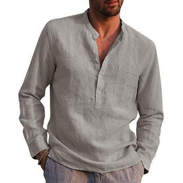 2021 Summer Cotton And Linen Shirt Men Fashion Solid Long Sleeve Tops Shirts Men's Casual Turn-Down Collar Blusa Stretwears