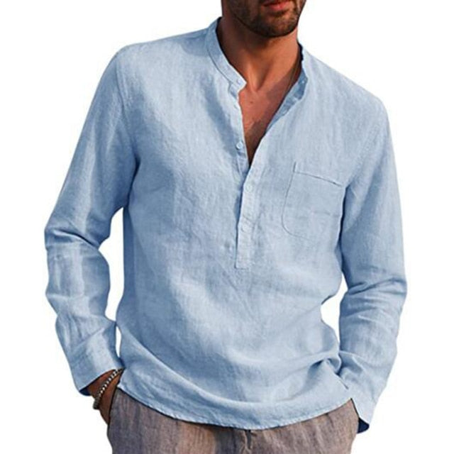 SHUJIN  Men's Casual Blouse Cotton Linen Shirt Loose Tops Short Sleeve Tee Shirt Spring Autumn Summer Casual Handsome Men Shirt