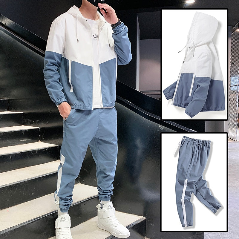 Dropshipping Patchwork Hip Hop Casual Men's Sets 2021 Korean Style 2 Piece Sets Clothes Men Streetwear Fitness Male Tracksuit