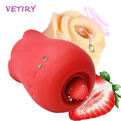 VETIRY Rose Shape Vibrating Egg Sucking Vibrator Tongue Vibrator Female Masturbation Licking Clitoris Stimulator Nipple Massager